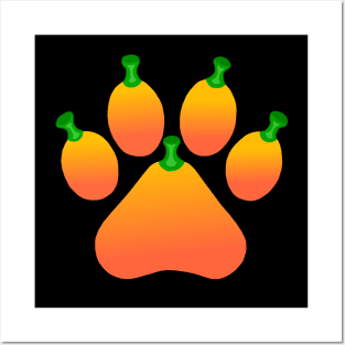 Orange Halloween Pet Pumpkin Paw Posters and Art